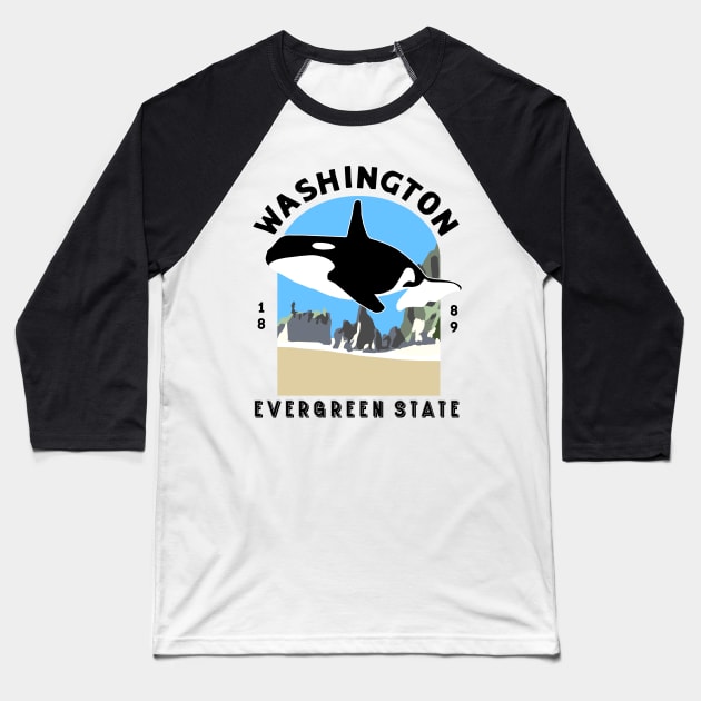 Washington State Orca Killer Whale Olympic National Park Baseball T-Shirt by Pico Originals